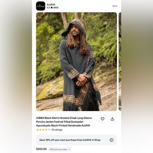 Ajjaya brand - unisex - Black Hooded Cloak with Fringe